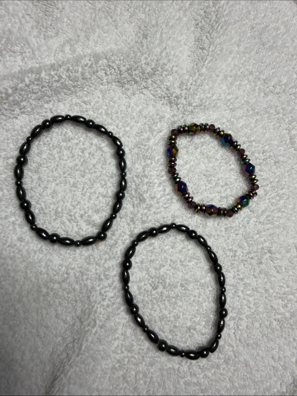 Black Beaded Stretch Magnetic Bracelet Set with Iridescent Accent Bracelet